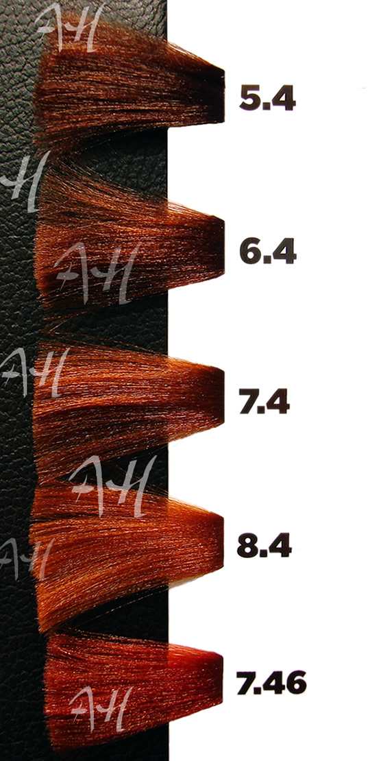 ICON ECOTECH COBRE: Castaño claro cobrizo 5.4, Rubio oscuro cobrizo 6.4, Rubio cobrizo 7.4, Rubio claro cobrizo 8.4, Siena 7.46