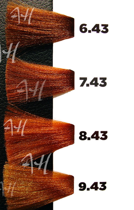ICON ECOTECH Cobrizo Dorado: Rubio oscuro cobre dorado 6.43, Rubio cobre dorado 7.43, Rubio claro cobre dorado 8.43, Rubio muy claro cobre dorado 9.43