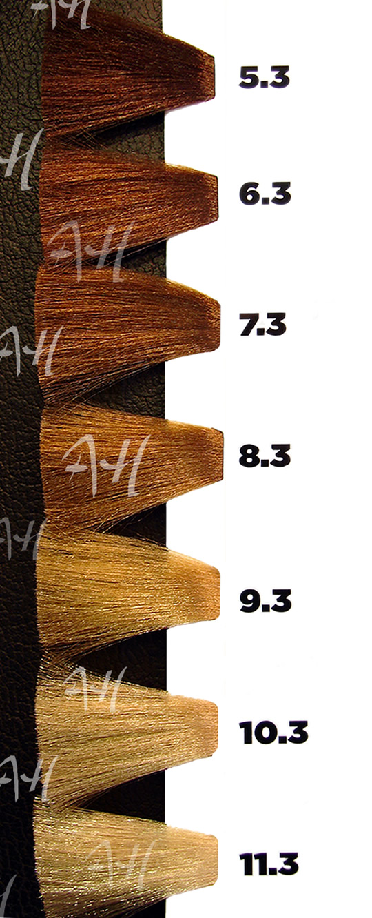 ICON ECOTECH DORADO: Castaño claro dorado 5.3, Rubio oscuro dorado 6.3, Rubio dorado 7.3, Rubio claro dorado 8.3, Rubio muy claro dorado 9.3, Platino dorado 10.3, Platino ultra dorado 11.3