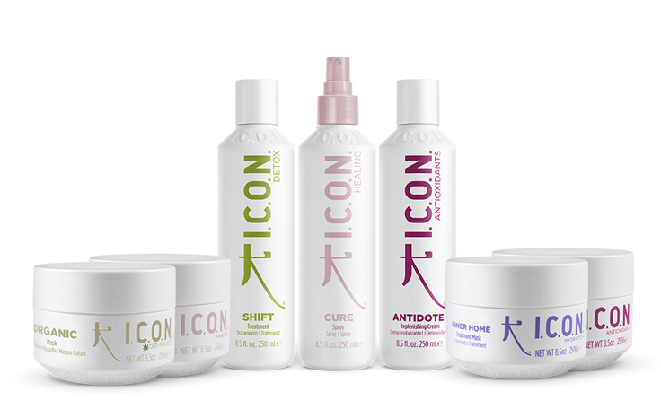 Gama completa de tratamientos capilares I.C.O.N. Tratamientos ORGANIC, INNER, CURE, CURE SPRAY,  SHIFT, ANTIDOTE, PROSHIELD, POWER PEPTIDES, TRANSFORMATIONAL INFUSION, 5.25 y ELIXIR de ICON